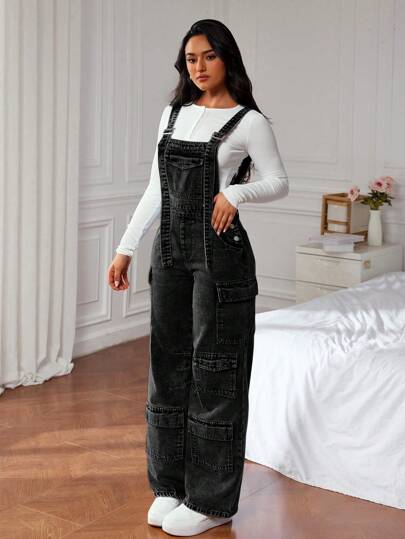 SHEIN ICON بِذْلَة وأوفركول جينز نسائية ، أزياء بسيطة كاجوال للارتداء اليومي