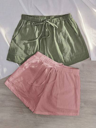 EZwear 2 كيس قصيرات ذات خصر مطاطي صلب ، ذات خصر مربوط وجيوب مائلة