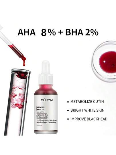MOOYAM سيروم AHA 8% + BHA 2% للتقشير، 8% حمض الجليكوليك AHA مع حمض اللاكتيك، وصبار، قناع تقشيري للوجه لمعالجة حب الشباب والبقع الداكنة وتصغير المسام وتقليل الخطوط الدقيقة والتجاعيد - 1 أونصة سائلة