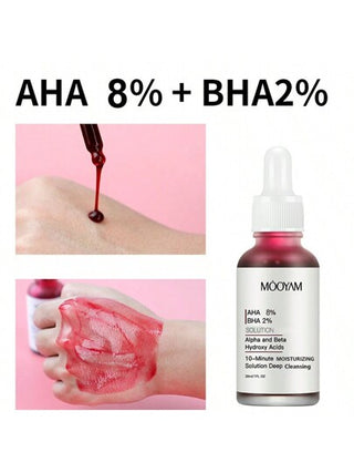 MOOYAM سيروم AHA 8% + BHA 2% للتقشير، 8% حمض الجليكوليك AHA مع حمض اللاكتيك، وصبار، قناع تقشيري للوجه لمعالجة حب الشباب والبقع الداكنة وتصغير المسام وتقليل الخطوط الدقيقة والتجاعيد - 1 أونصة سائلة