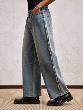 AKNOTIC Business Casual بنطلون جينز رجالي مستقيم النسيج ذو خصر متوسط، مناسب للخريف، للرقص والحفلات