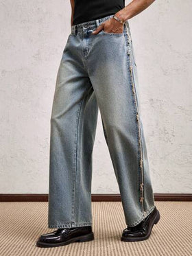 AKNOTIC Business Casual بنطلون جينز رجالي مستقيم النسيج ذو خصر متوسط، مناسب للخريف، للرقص والحفلات