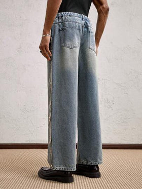 AKNOTIC Business Casual بنطلون جينز رجالي مستقيم النسيج ذو خصر متوسط، مناسب للخريف، للرقص والحفلات