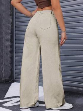 SHEIN ICON بنطلون جينز كاجوال للنساء مع أزرار أمامية وجيوب، للارتداء اليومي