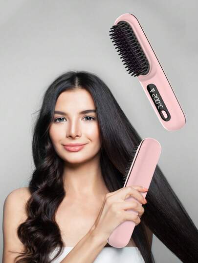 فرشاة تقويم الشعر، فرشاة تقويم الشعر اللاسلكية المحدثة جديدة، مدمجة وقابلة للنقل، مناسبة للسفر، الرحلات التجارية، يمكن استخدامها كهدية، شحنة كاملة تدوم لنحو 20 دقيقة.