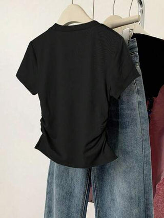 ملابس بناتي تي شيرت T-shirts كاجوال بأكمام قصيرة مبطن للفتيات المراهقات مع طبعة الدب المبسطة