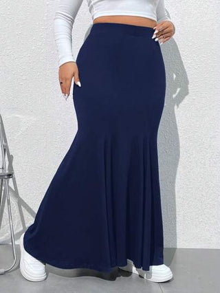 EZwear تنورة طويلة ذات خصر مطاطي لون أحادي مقاسات كبيرة للنساء