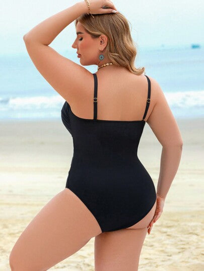 Swim Lushoire بدلة سباحة نسائية ذات قطعة واحدة مقاس كبير، صلبة اللون، مع قصر شبكي قابل للإزالة وحماليات قابلة للتعديل، تصميم أنيق وجذاب للشواطئ والمنتجعات
