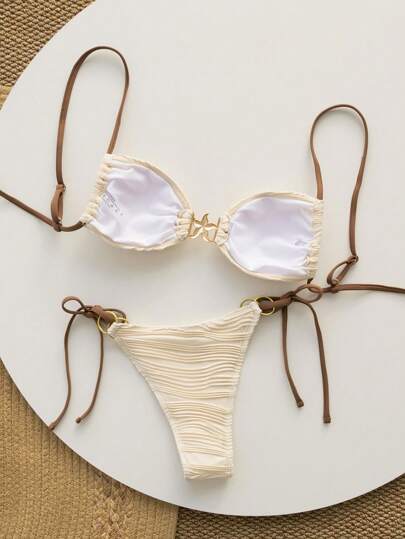 طقم تانكيني حريمي Swim Mod مجموعة بيكيني لامرأة ذات طبعة نجمة البحر مع ملابس علوية ملابس علوية بدون ظهر وربطة جانبية للجزء السفلي ذو طراز هبة الحرور 2 قطعة، صيفي