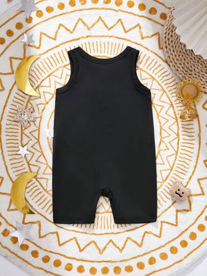 SHEIN رمضان رومبير رضيع أطفال صبيان مطبوع بطبعات القمر والصبي الصغير، كم أكمام، قماش لطيف ومريح من الجوارب، مناسب لفصلي الربيع والصيف للأنشطة الخارجية والمنزل والأعياد والأيام العادية، مناسب للمواليد الجدد