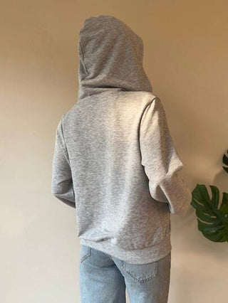 EZwear سترة رمادية مقنعة نسائية من القماش المحبوك