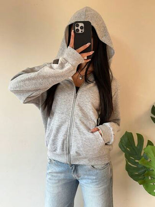 EZwear سترة رمادية مقنعة نسائية من القماش المحبوك