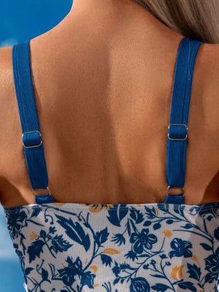 طقم تانكيني حريمي Swim Lushoire بدلة سباحة مجموعة للنساء مع جزء سفلي لون واحد وطباعة الزهور الصغيرة ولوحات الدانتيل بتصميم محتشم ومناسب، رقبة على شكل حرف V، مناسبة للشاطئ والمنتجعات، موسم الربيع والصيف