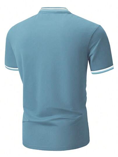 SHEIN Manfinity Homme قميص بولو عارض للرجال بأكمام قصيرة وتصميم بالألوان المختلفة لفصل الصيف