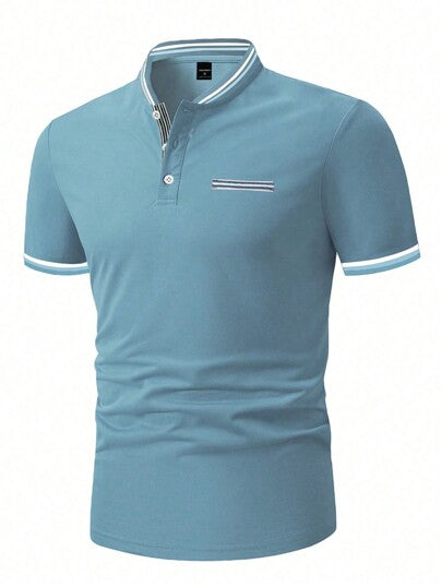 SHEIN Manfinity Homme قميص بولو عارض للرجال بأكمام قصيرة وتصميم بالألوان المختلفة لفصل الصيف