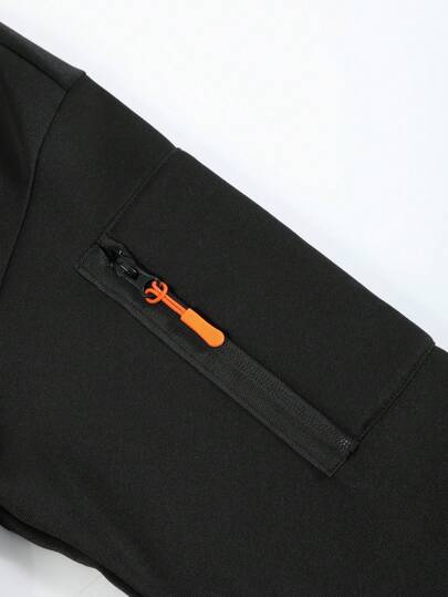 Manfinity Homme سترة رياضية سوداء بسيطة غير رسمية مع سحاب للرجال
