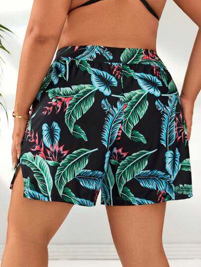 Swim SPRTY شورتات نسائية فضفاضة بخصر عالٍ وطباعة عشوائية للاستخدام كغطاء لأسفل ملابس السباحة بمقاسات كبيرة للصيف