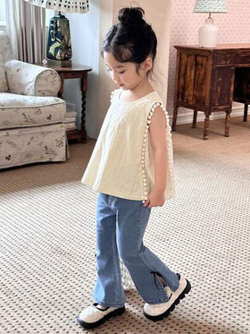 Dazy Kids سروال جينز واسع للفتاة بتصميم فراشة الديكور