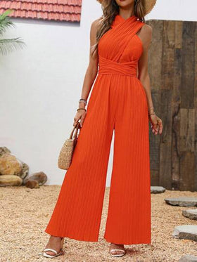 SHEIN PETITE جمبسوت قصيرة للسيدات ذات لون واحد بربطة عنق مناسبة للعطلات