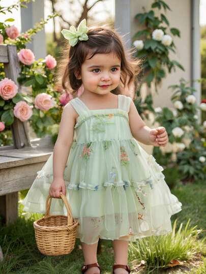 فساتين بيبي Glamorique Kids فستان حفلة أنيق وفاخر مطرز بالزهور من التل المنسوج للرضع والأطفال الصغار، مناسب للخروجات والحفلات وأعياد الميلاد والمناسبات الرسمية والمهرجانات