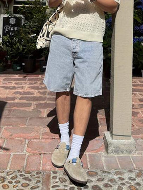 شورت جينز عادي لون أحادي يناسب كل الأوقات، ملابس كاجوال شوارع الموضة الصيفية للرجال