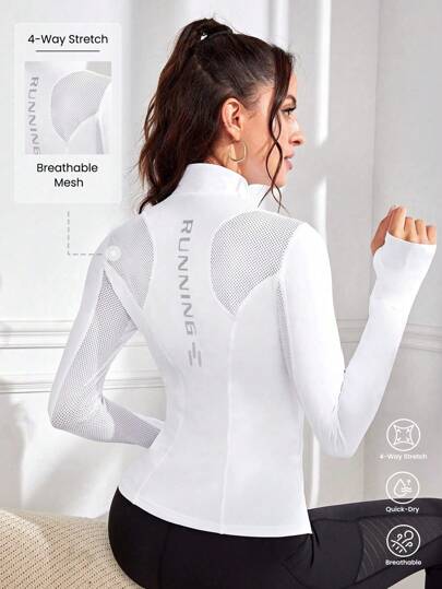Easithlete سترة رياضية مفتوحة بسحاب وثقوب للإبهام بتصميم حرف الخط لفصل الربيع والصيف