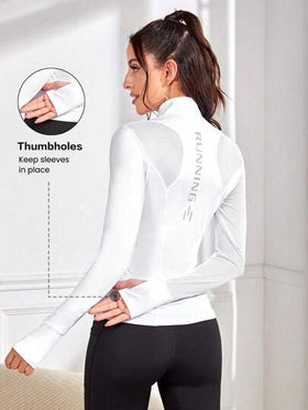 Easithlete سترة رياضية مفتوحة بسحاب وثقوب للإبهام بتصميم حرف الخط لفصل الربيع والصيف