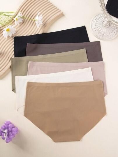 Shein Underwear&Sleepwear Basics 6 قطع/طقم سروال داخلي مثلث أملس ذو لون واحد، طراز بسيط