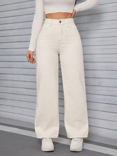 SHEIN EZwear سروال جينز مستقيم مرتخي عادي مغسول مبطن بالجينز السميك
