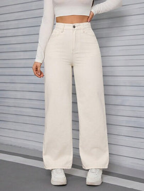 SHEIN EZwear سروال جينز مستقيم مرتخي عادي مغسول مبطن بالجينز السميك