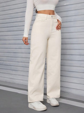 SHEIN EZwear سروال جينز مستقيم مرتخي عادي مغسول مبطن بالجينز السميك