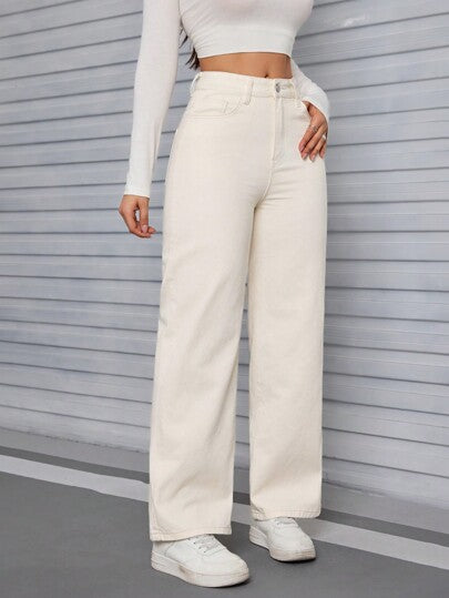 SHEIN EZwear سروال جينز مستقيم مرتخي عادي مغسول مبطن بالجينز السميك