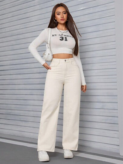 SHEIN EZwear سروال جينز مستقيم مرتخي عادي مغسول مبطن بالجينز السميك