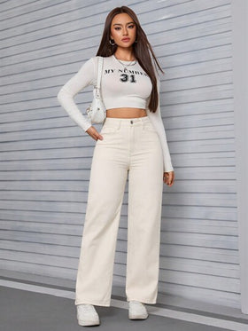 SHEIN EZwear سروال جينز مستقيم مرتخي عادي مغسول مبطن بالجينز السميك