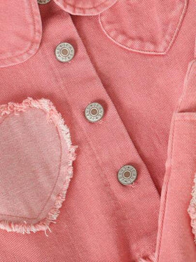 مجموعة من 3 قطع للفتيات الصغيرات: جاكيت جينز وردية كاجوال، توب شميزليت أبيض، وشورت جينز، سلسلة الربيع/الصيف