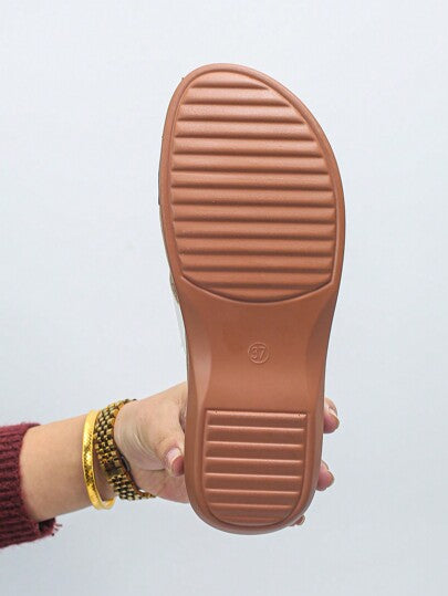 صندل عبر الحدود حجم كبير من 36 إلى 43 ، صيف أزياء غير رسمية ، كعب إسفين باللونين الأبيض والأزرق ، بنمط روماني ، خفيف الوزن ومريح، صندل منزلق للسيدات للاستخدام اليومي والخارجي