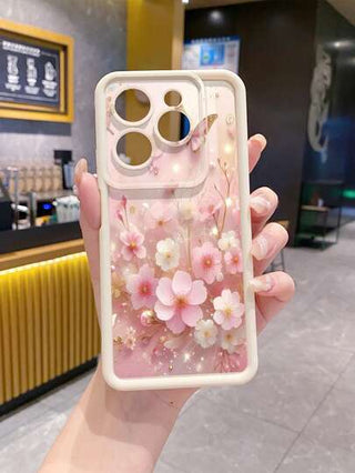 1 غطاء هاتف بزهرة وفراشة زهرية، غطاء واقي صادم متوافق مع iPhone/Galaxy/Infinix/Redmi/OPPO/VIVO/Realme/MOTO/Itel/Tecno