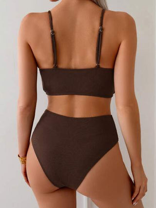 Swim ملابس سباحة نسائية، طقم بيكيني بنقشة نسيج أنيقة بجيب على شكل حرف V وأربطة جذابة، ملابس شاطئية لفصل الصيف وعطلات، إطلالة بوهيمية لمهرجانات