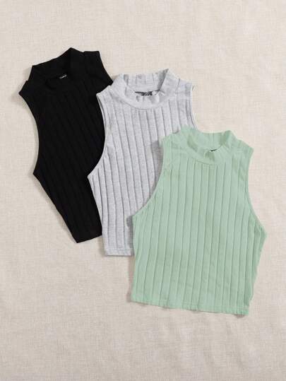 EZwear بلايز بحمالات محبوك الصاف كاجوال
