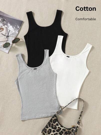 EZwear ملابس علوية كاجوال ضيق القصات للسيدات ذو أشرطة عريضة للون الصلب، يناسب الاستخدام اليومي