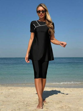 SHEIN Swim Mulvari طقم تانكيني نسائي رياضي أنيق ومتواضع، للاستخدام في شاطئ الصيف والعطلات