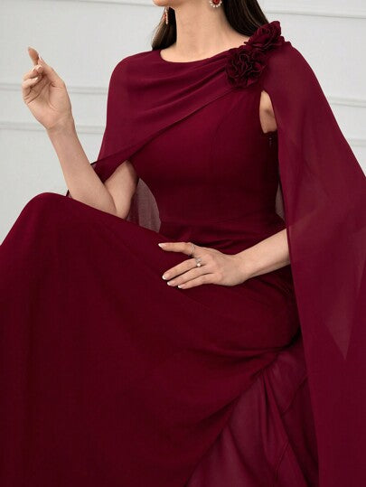 Modelyn العيد فستان كاجوال للسيدات مزين بالزهور ثلاثية الأبعاد وألوان سادة