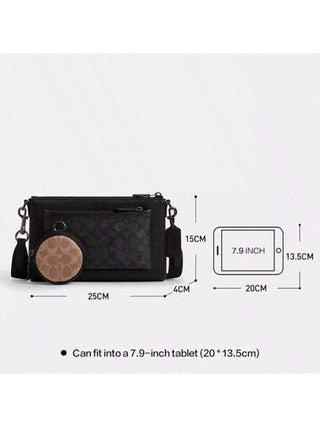 Coach حقيبة كروسبودي للرجال مع حافظة عملة دائرية صغيرة قابلة للإزالة من قماش كانفس بتصميم محجوز