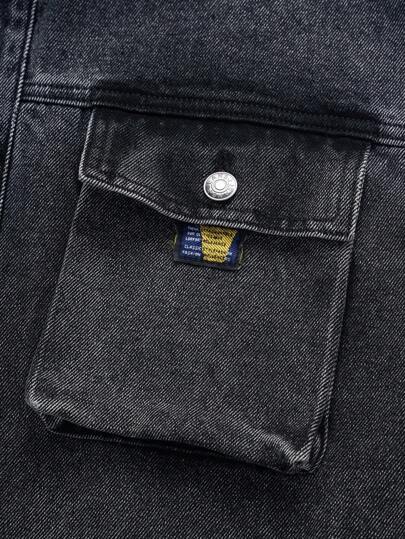 Manfinity Homme جاكيت جينز كاجوال بأكمام طويلة وجيب، إغلاق أمامي، للرجال، خريف