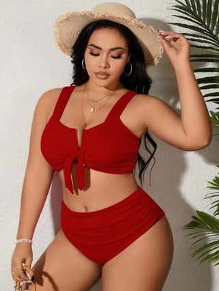 SHEIN Swim Curve مجموعة ملابس سباحة عطلة بتصميم منفصل ، لحجم كبير، قطعتان ، بلون سادة، مناسبة للصيف والعطلات الشاطئية