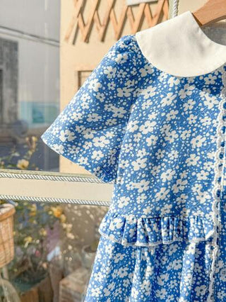 فستان أطفال Blossori فستان أنيق أزرق ملاحم لاربيع والصيف للفتيات الصغيرات، باكمام وياقة على شكل بيتر بان