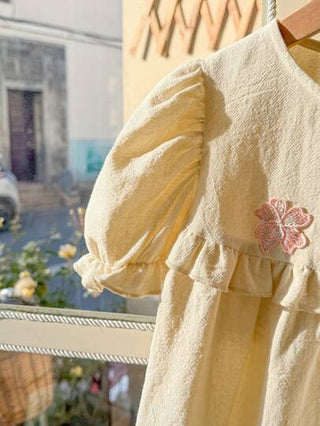 فستان أطفال Blossori ثوب فتيات صغيرات فخم بطراز فرنسي من نسيج وردي اللون مزود بزخارف ثلاثية الأبعاد بنقشة الأزهار، للربيع والصيف