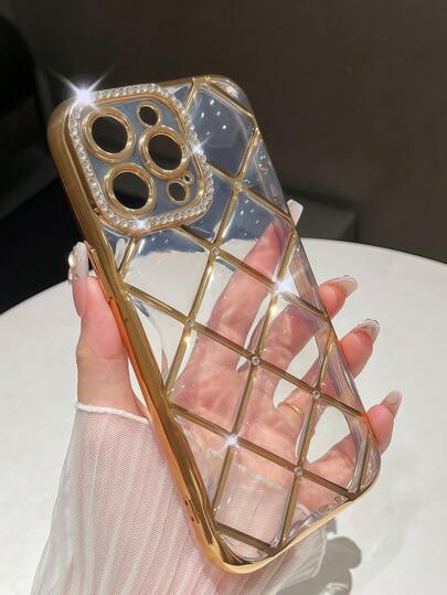 قطعة واحدة من حافظة الهاتف من البلاستيك المطلي بالريينستون بتصميم مربعي 6D متوافقة مع أجهزة 16/SE2/7P/8P/X/XS/XR/XS Max/11/11 Pro/11 Pro Max/12/12 Pro/12 Pro Max/13/13 Pro/13 Pro Max/14/14 Pro/16 Plus/14 Pro Max/15/15 Pro/15 Plus/15 Pro Max