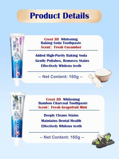 CREST حزمة قيمة معجون أسنان تبييض ثلاثي الأبعاد (بيكربونات الصودا والنظافة العميقة بالخيزران) - 2 قطعة 330 جرام/11.64 أونصة، تبييض وإزالة البقع، نظافة عميقة، صقل الأسنان، نظافة لفترة طويلة، للحفاظ على صحة الفم، بيكربونات الصودا عالية النقاء،...