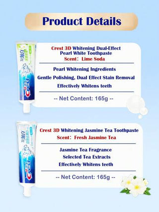 CREST حزمة تعبئة معجون أسنان مبيض 3D (اللؤلؤ الأبيض وشاي الياسمين الطازج) - 2 قطع 330 جم/ 11.64 أونصة، تبييض وإزالة البقع، تنظيف عميق، رائحة طازجة طويلة الأمد، مكون مسحوق اللؤلؤ، مستخلص شاي مختار، يعالج مشكلات الفم المختلفة، لاستخدام يومي، للاستخدام...